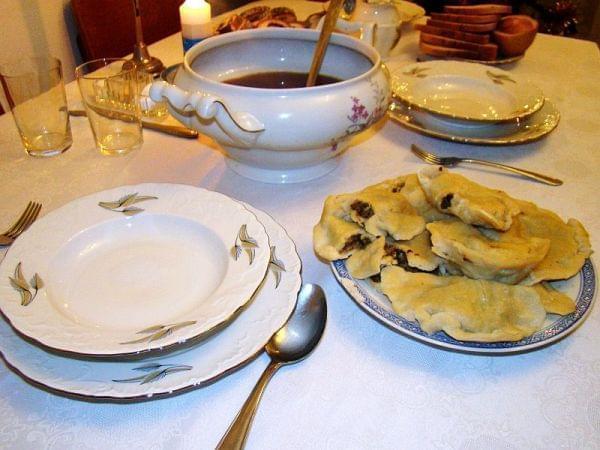 A Christmas dinner table.