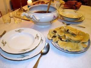 A Christmas dinner table.