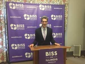 Daniel Biss at a podium.