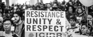 Signs at a rally.