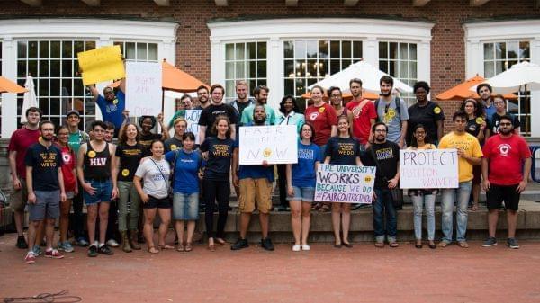 The Graduate Employees Organization at a rally in August, 2017.