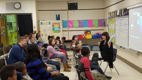 State Rep. Sue Scherer (D-Decatur), a former teacher, on a recent visit to a school.