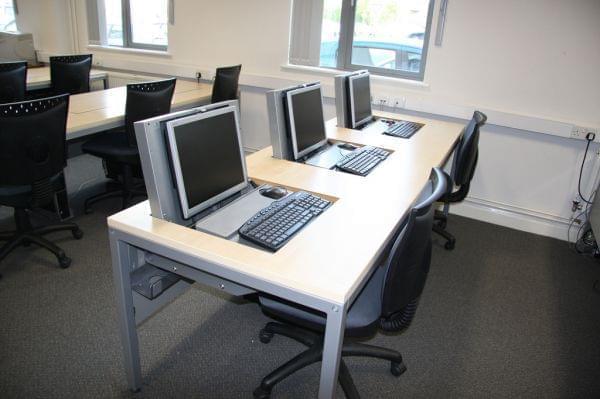Computers in a school classroom.