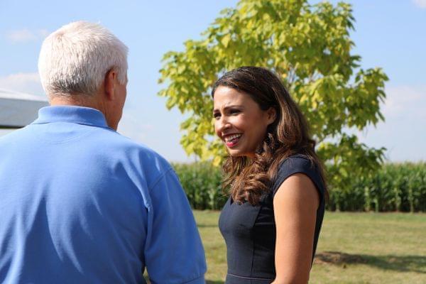 Republican candidate for Illinois Attorney General Erika Harold at an Illinois Agriculture Roundtable Forum at Rader Family Farm in Normal on August 22, 2018.