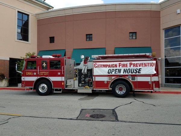 A Champaign fire truck outside  Market Place Shopping Center in Champaign for the department's fire prevention week. 