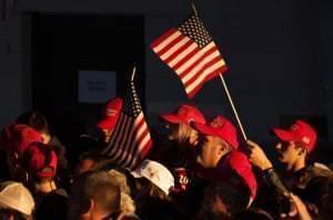 The audience cheering on President Donald Trump at a rally for Rep. Mike Bost in Murphysboro, Illinois on October 27, 2018.
