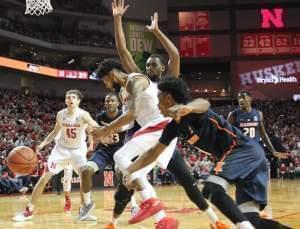 Illini guard Trent Frazier knocks the ball from the hands of Nebraska's Isaac Copeland, Sunday in Lincoln, Nebraska.
