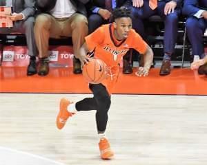 Trent Frazier brings the ball upcourt during a 73-55 win over East Tennessee State Saturday at State Farm Center.