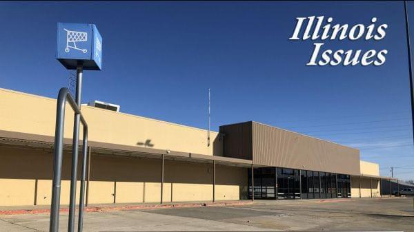 The now vacant Walmart lot in Pana, Illinois. December 2018.