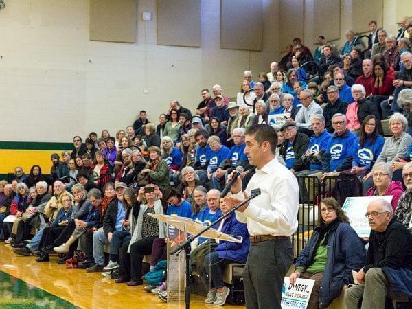 State Representative Mike Marron testifies at a public hearing of the Illinois EPA on a Dynegy plan to stabilize the Middle Fork Riverbank near its coal ash ponds at the Vermilion Power Station