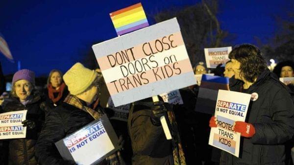 Supporters of legislation supporting transgender students in Illinois, demonstrating in 2017.