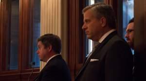 Democratic state Reps. Mike Zalewski, left, and Rob Martwick listen to Republicans criticize a Democratic plan to move Illinois from a flat income tax to a graduated tax.