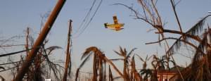 A relief plane departs on September 6, 2019 in Elbow Key Island, Bahamas. 