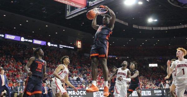 Illinois freshman Kofi Cockburn dunks home two of his nine points during the Illini's 90-69 loss at Arizona.