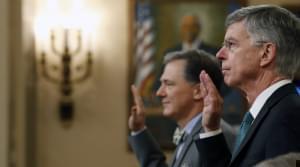 William Taylor George Kent are sworn in to testify before the House Intelligence Committee on Wednesday. 