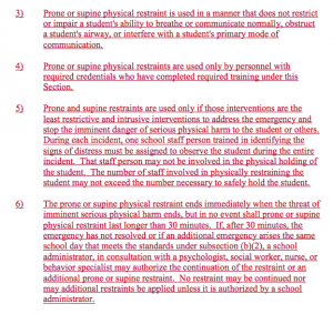 Excerpt of new rules regarding use of restraints.