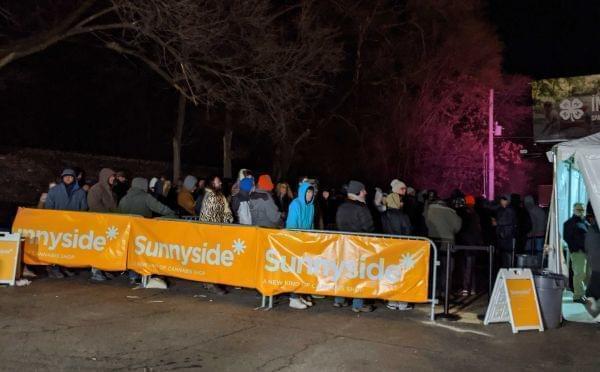 crowd at dispensary line