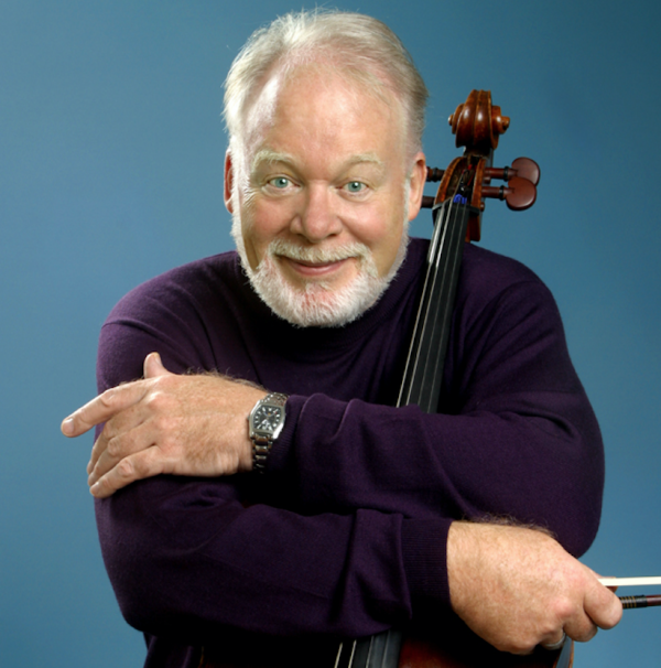 Lynn Harrell posing with cello.