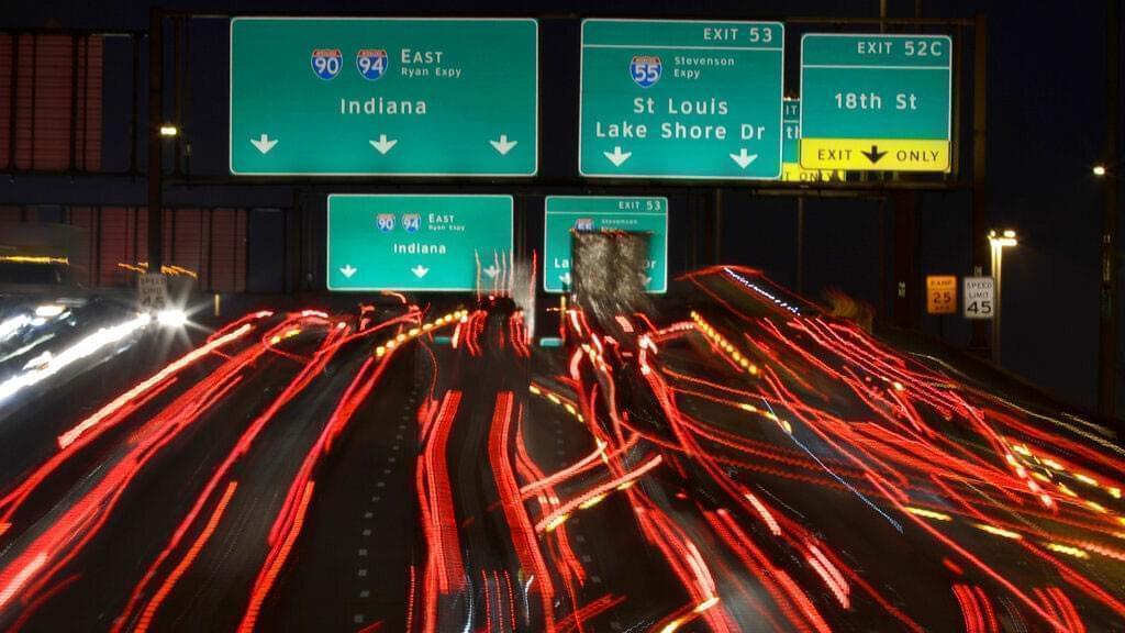 Motorist traveling southbound on Interstates 90 and 94 for Indiana approach the intersection with Interstate 55 for St. Louis, Dec. 21, 2017, in Chicago. The $1 trillion infrastructure bill that President Joe Biden signs into law on Monday, Nov. 15, 2021, represents a historic achievement at a time of deeply fractured politics.
