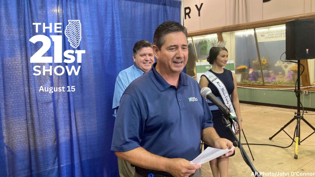 Illinois Department of Agriculture Director Jerry Costello II greets visitors to the Illinois State Fair on Wednesday, Aug. 9, 2023, before joining Gov. J.B. Pritzker in unveiling this year's presentation of the butter cow. 