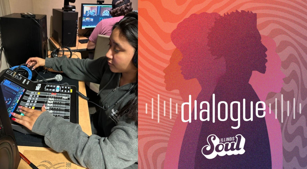 student works on audio equipment