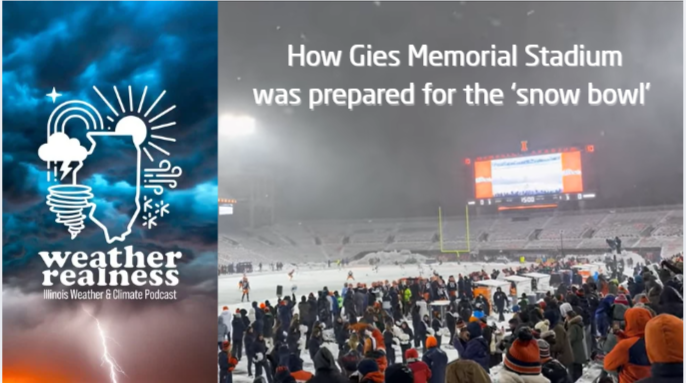 snow falling on football field