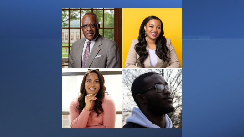 Top row: University of Illinois Urbana Champaign Chancellor Robert Jones, NPR's Ayesha Roscoe. Bottom row: Decatur Public Schools board member Alana Banks, and Shamar Betts.