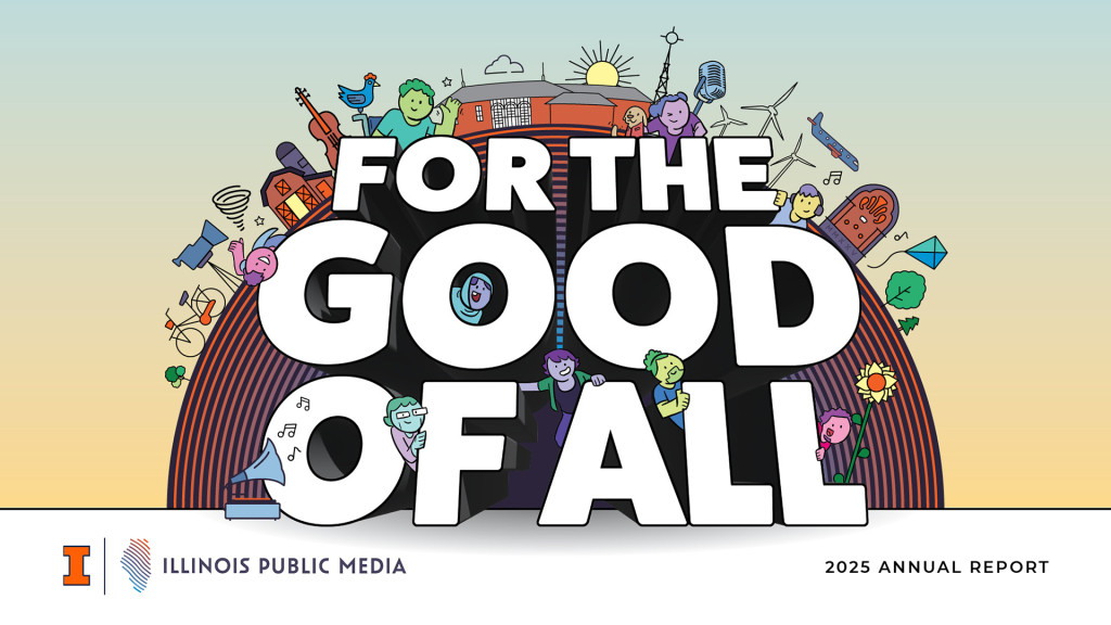 The cover of the annual report, with the word For the Good of All and an illustration with characters and local iconography. 