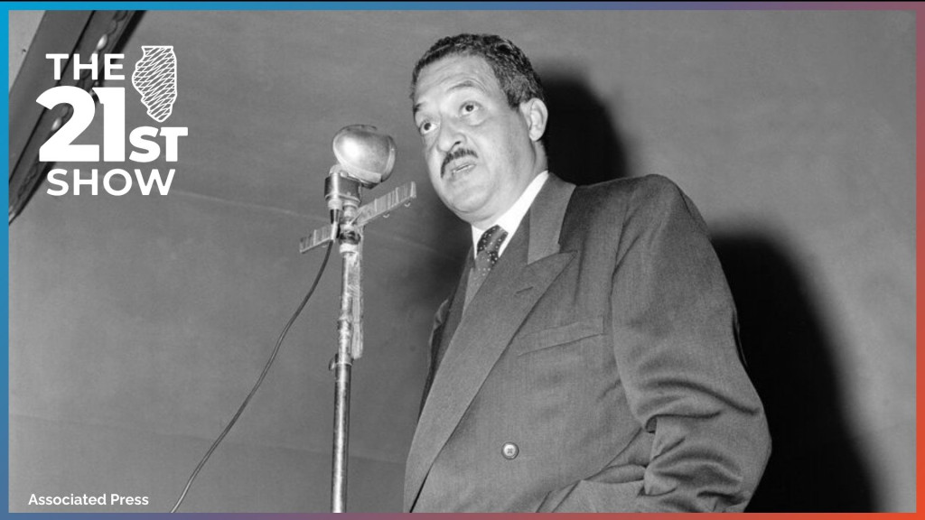 Thurgood Marshall, civil rights lawyer and chief counsel for the National Association for the Advancement of Colored People (NAACP), speaks before the reunion of the 369th veterans' association in New York City, Sept. 23, 1956.