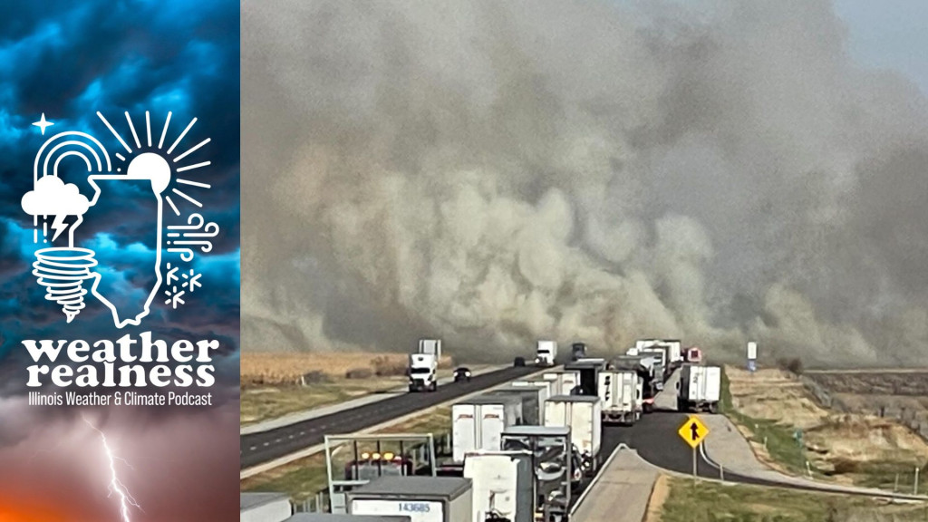 A fire caused by high winds and dry conditions closes I-74 between the Ogden and Fithian exits at the border of Champaign and Vermilion Counties on October 29, 2024.