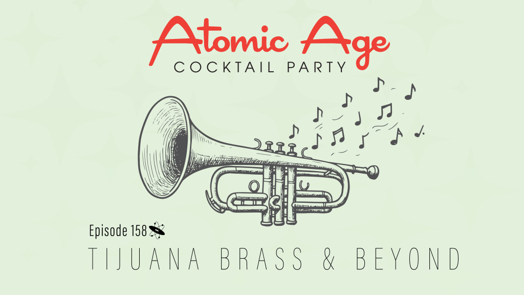 Atomic Age logo with an illustration of a trumpet with musical notes around it.