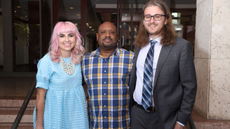 Rebecca Woolington (left) and her Tampa Bay Times colleagues Corey G. Johnson (center) and Eli Murray won the 2022 Pulitzer Prize in Investigative Reporting.