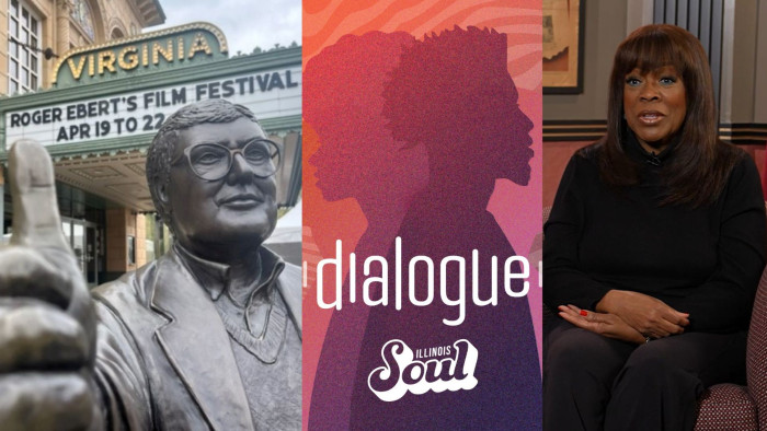 statue and woman talking