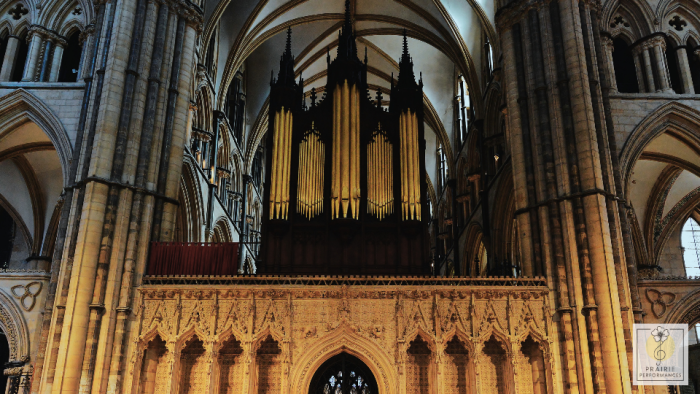 The organ at Lincoln Cathedral, UK.