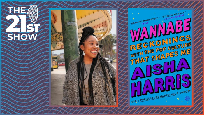 Aisha Harris smiles and looks to the right with a broad smile; she's wearing a gray coat and standing in an urban environemnt; the book cover for 
