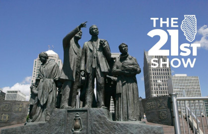 The Underground Railroad Gateway to Freedom Monument is seen in Hart Plaza in Detroit.