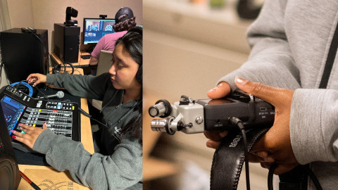 people working with audio technology