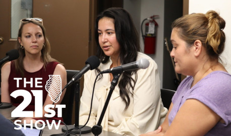 three women talking on microphones