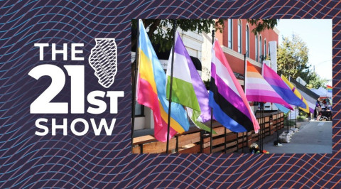 LGBTQIA+ Pride flags on display in Urbana