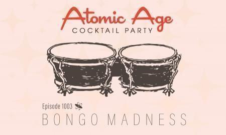 Atomic Age logo with an illustration of a set of bongo drums