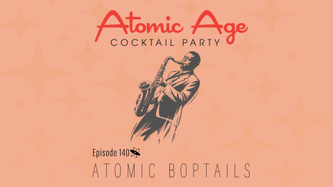 Atomic Age logo with an illustration of man playing sax. Text reads 