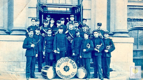 Members of the Champaign Illinois Military Band, 1904 to 1905.