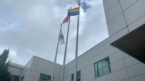 Pride flag in Urbana in June 2021.