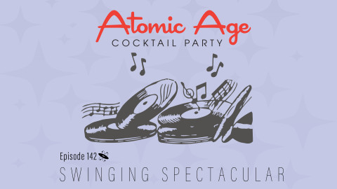 Atomic Age logo with illustration of a pile of records. Text reads 