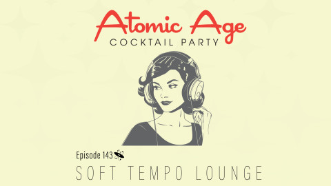 Atomic Age logo with illustration of a woman wearing headphones. Text reads 