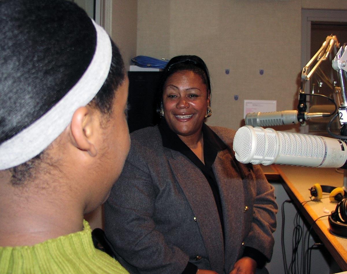 Franklin Middle School student, Brooke Harris, interviews Jackie Smith, a student at Centennial High School in Champaign when the busing plan was implemented.